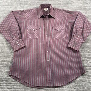 Vintage Ruddock Shirt Mens XL Red Stripe Western Pearl Snap Long Sleeve 70s